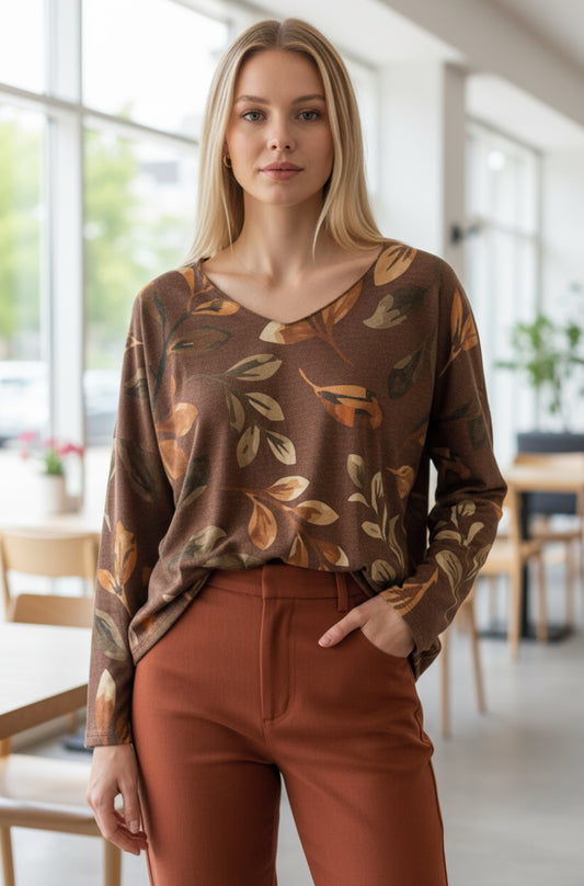 RU LEAF PRINT TOP