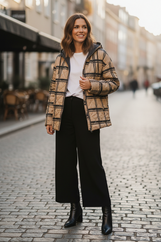 REVERSIBLE BEIGE PLAID COAT