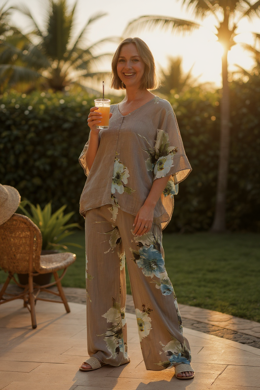 Floral Print Linen Top