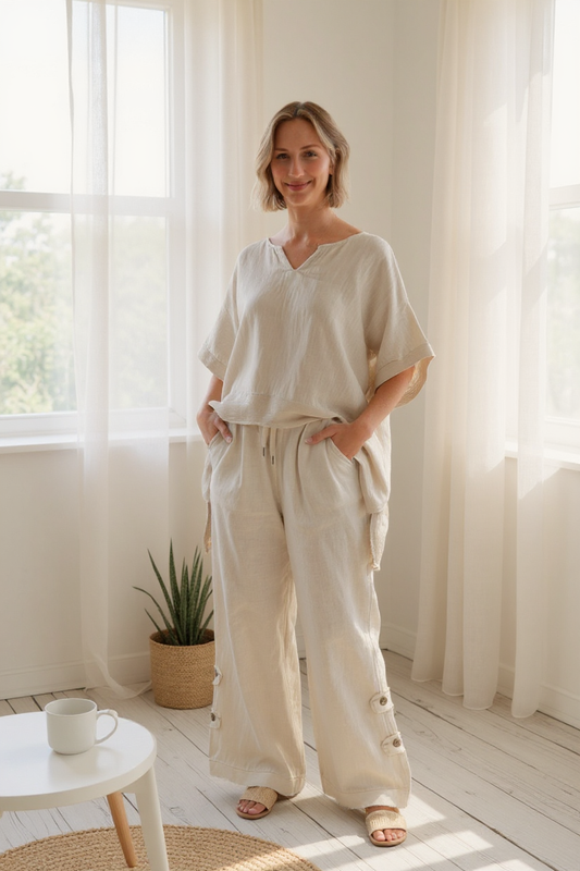 Linen Top W/Textured Trim