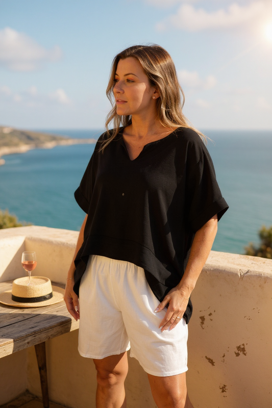 Linen Top W/Textured Trim