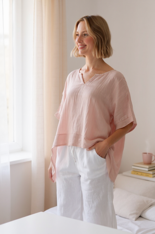 Linen Top W/Textured Trim
