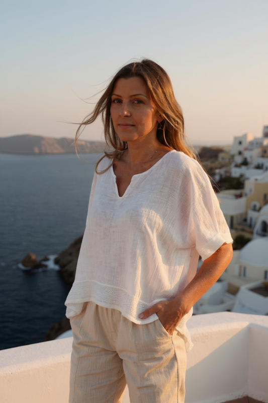 Linen Top W/Textured Trim