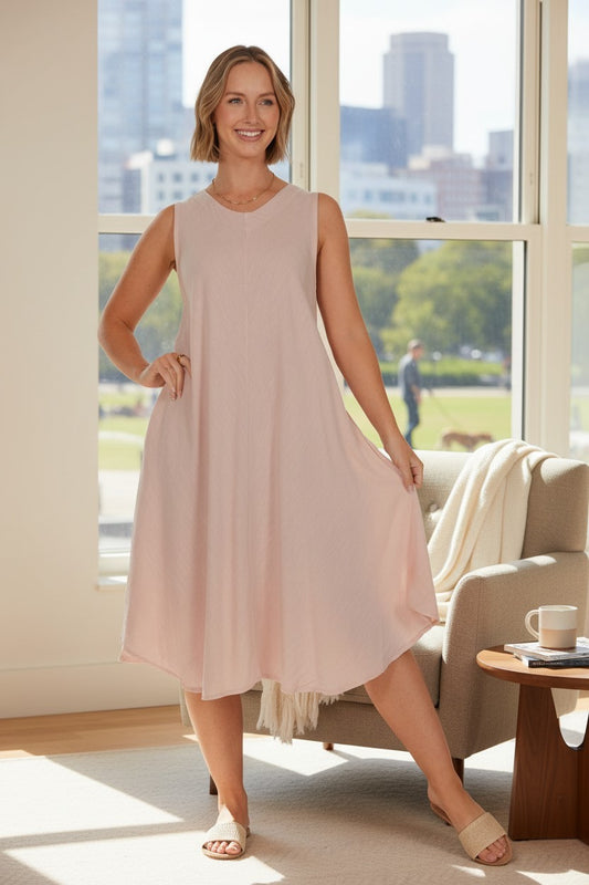 Sleeveless Linen Bias Cut Dress