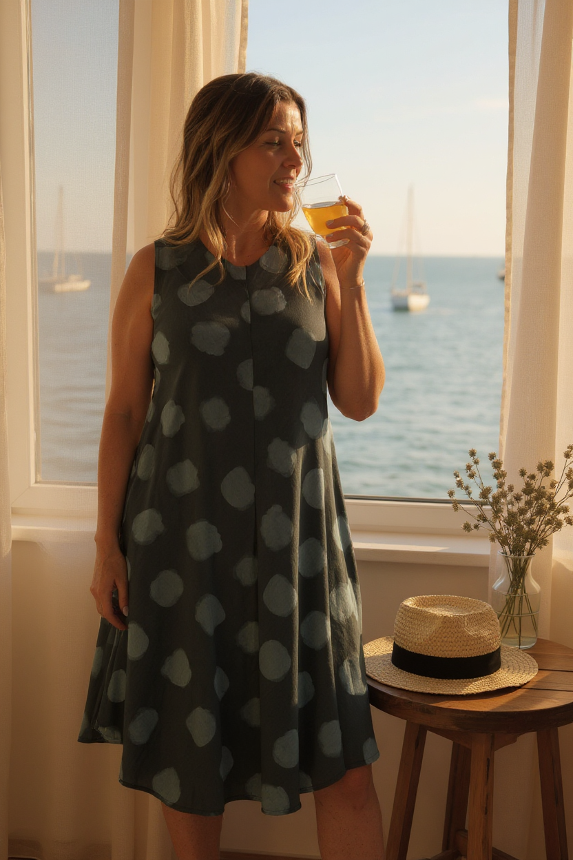 Polka Dot Print Bias Cut Dress