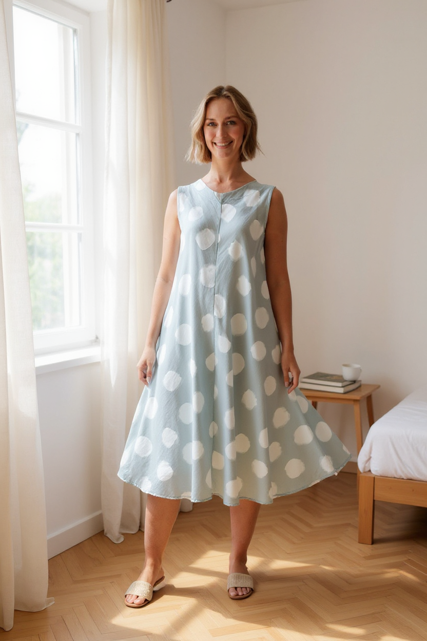 Polka Dot Print Bias Cut Dress