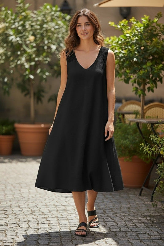Crochet Strap Linen Dress