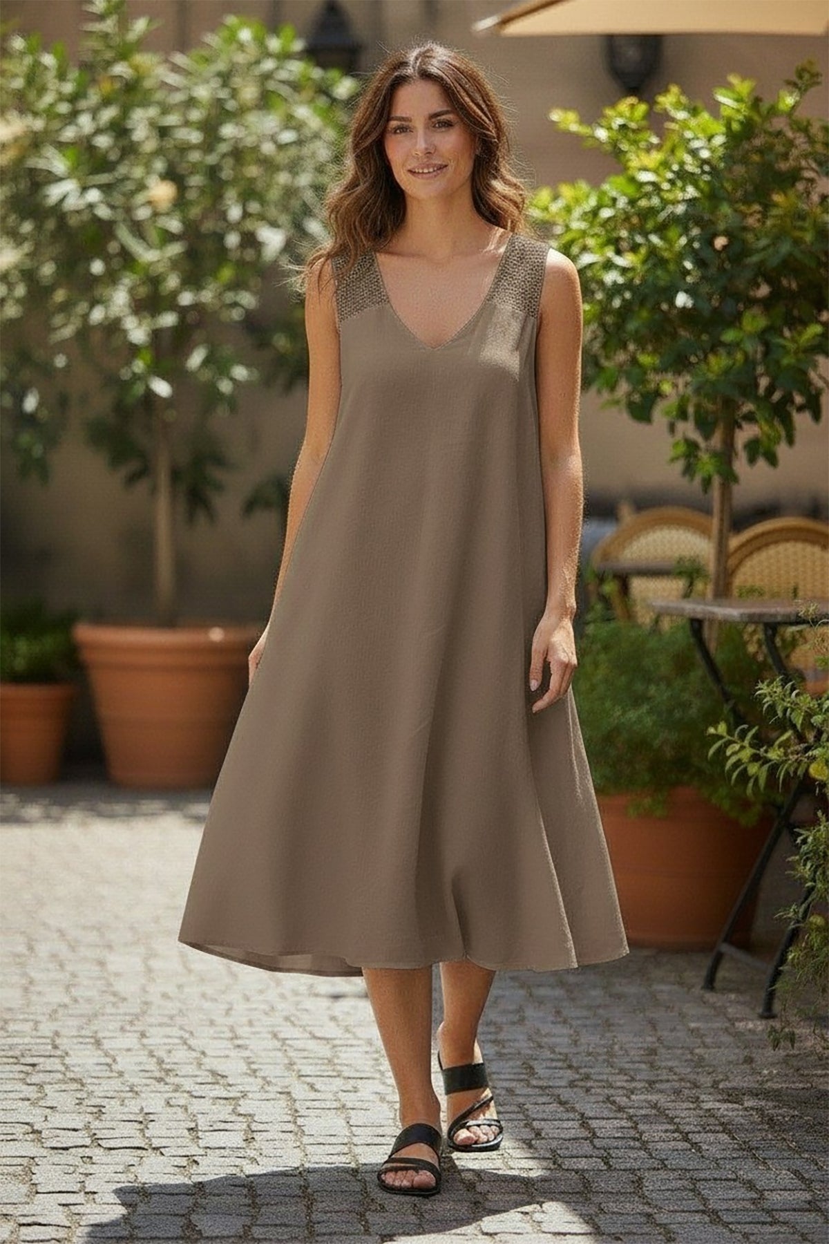 Crochet Strap Linen Dress