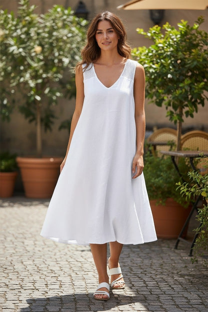 Crochet Strap Linen Dress