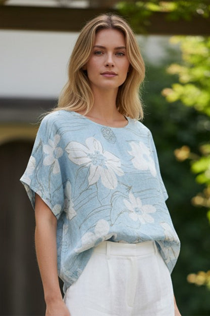 Floral Print Linen Top