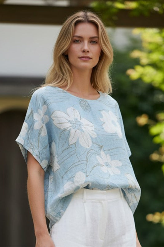 Floral Print Linen Top