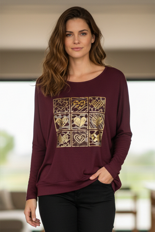 BU HEART LEOPARD PRINT TOP
