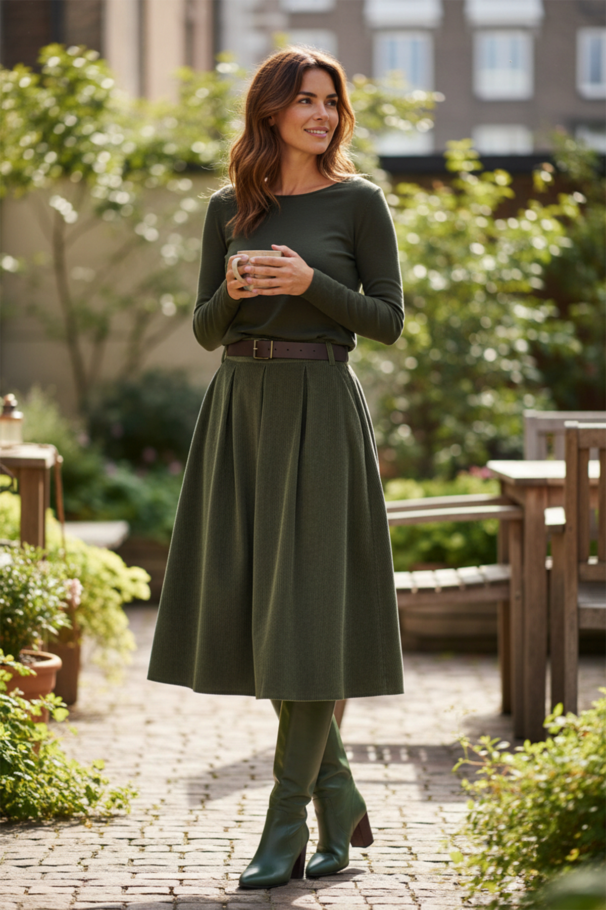 GR CORDUROY SKIRT W/BELT