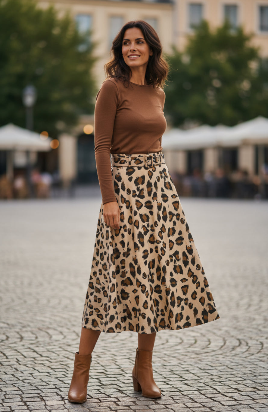 FAUX SUEDE LEOPARD SKIRT