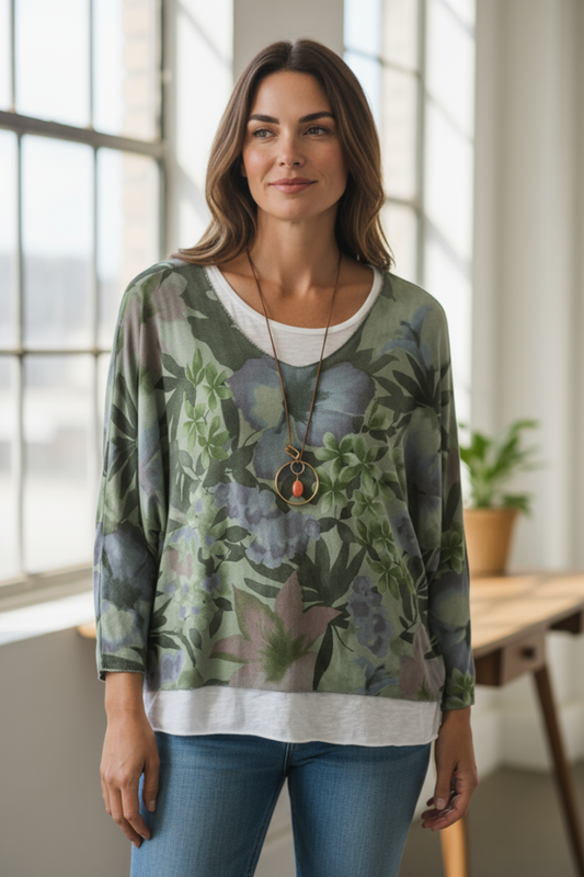 GR FLORAL PRINT 2PC TOP WTANK