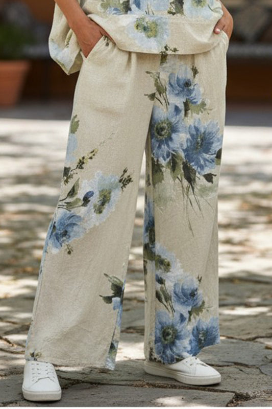 Floral Print Linen Blend Pant
