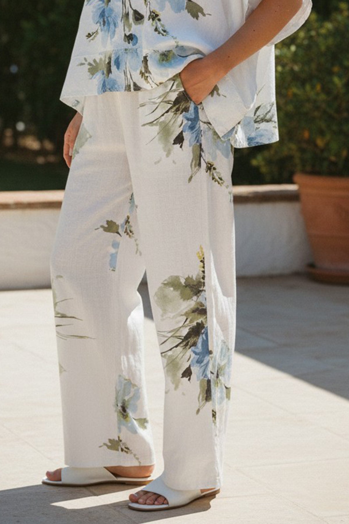 Floral Print Linen Blend Pant