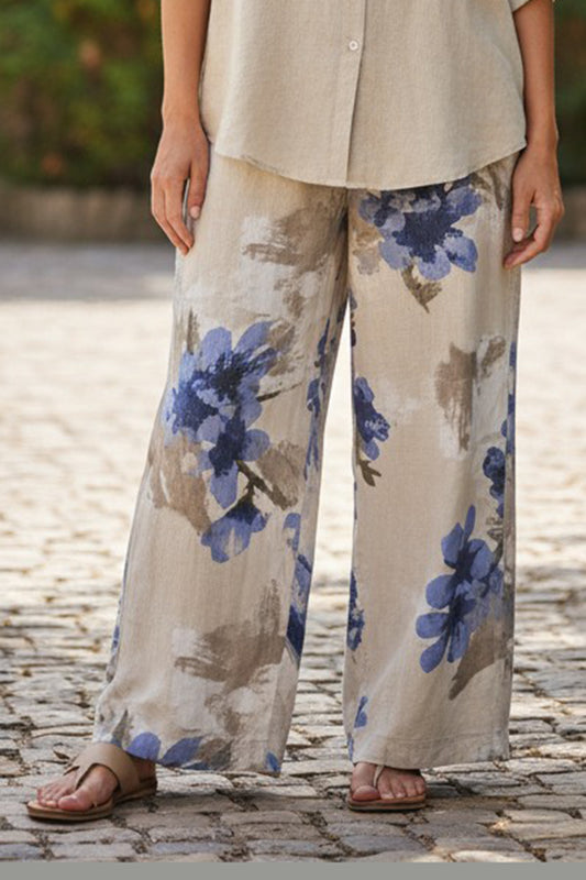Floral Print Linen Blend Pant