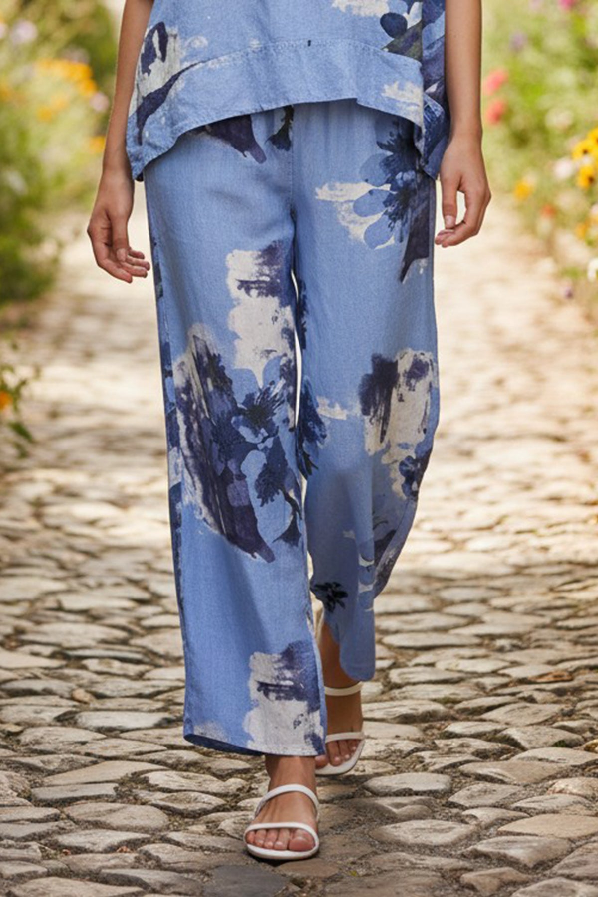 Floral Print Linen Blend Pant