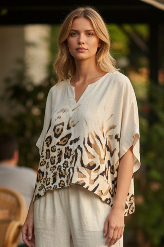 Leopard Print Linen Blend Top