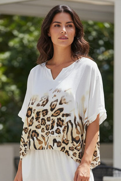 Leopard Print Linen Blend Top