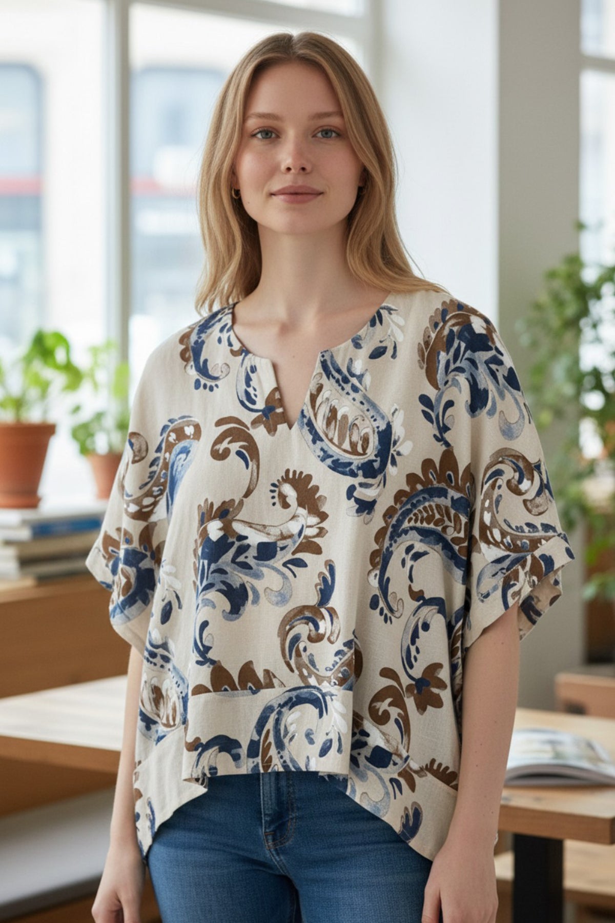 Paisley Linen Blend Top