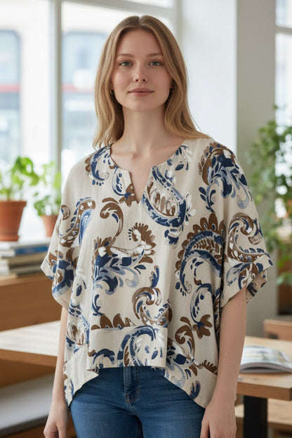 Paisley Linen Blend Top