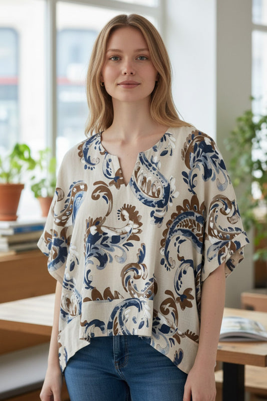 Paisley Linen Blend Top