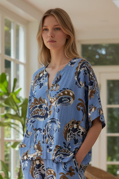 Paisley Linen Blend Top