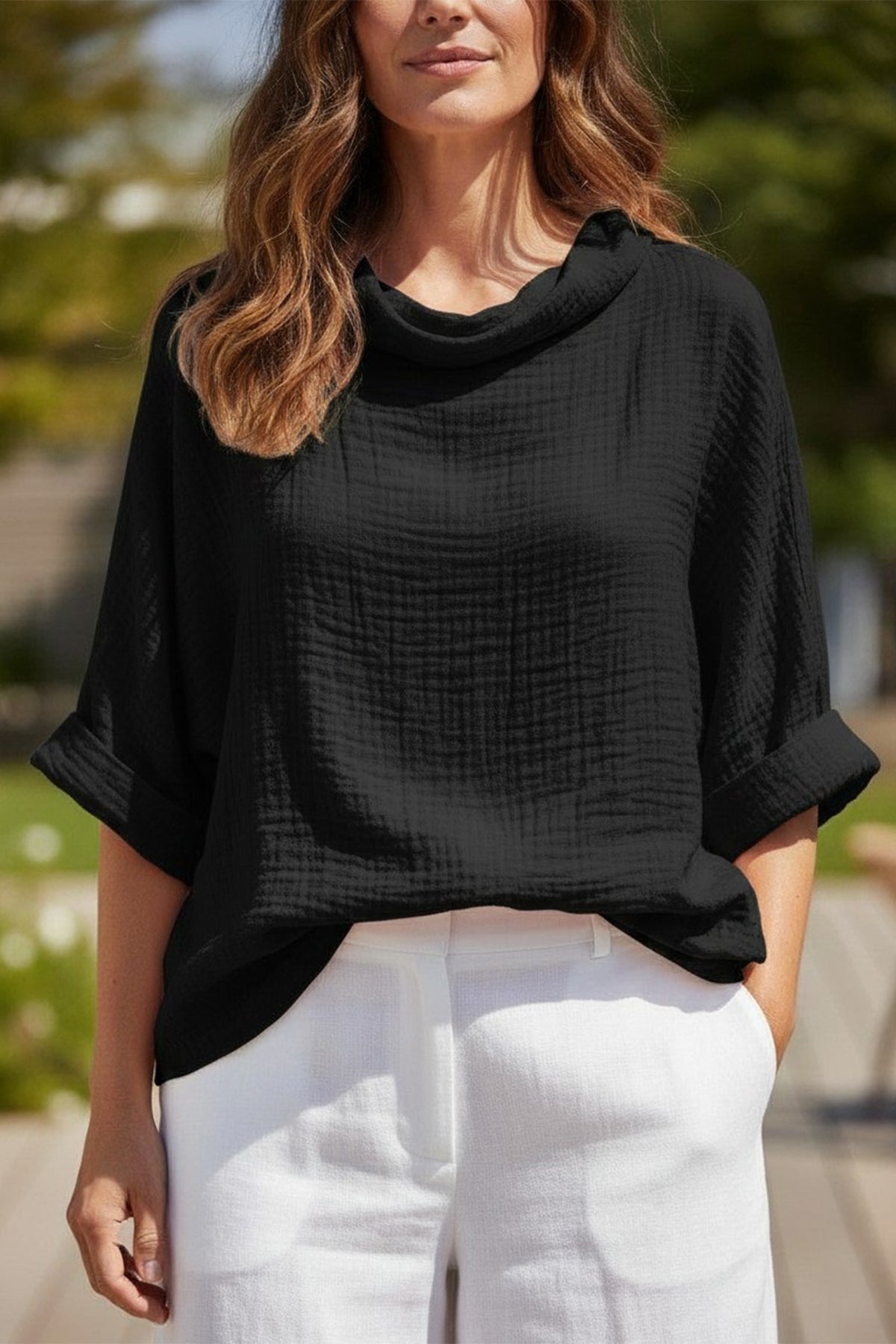 Cowl Neck Crinkle Top