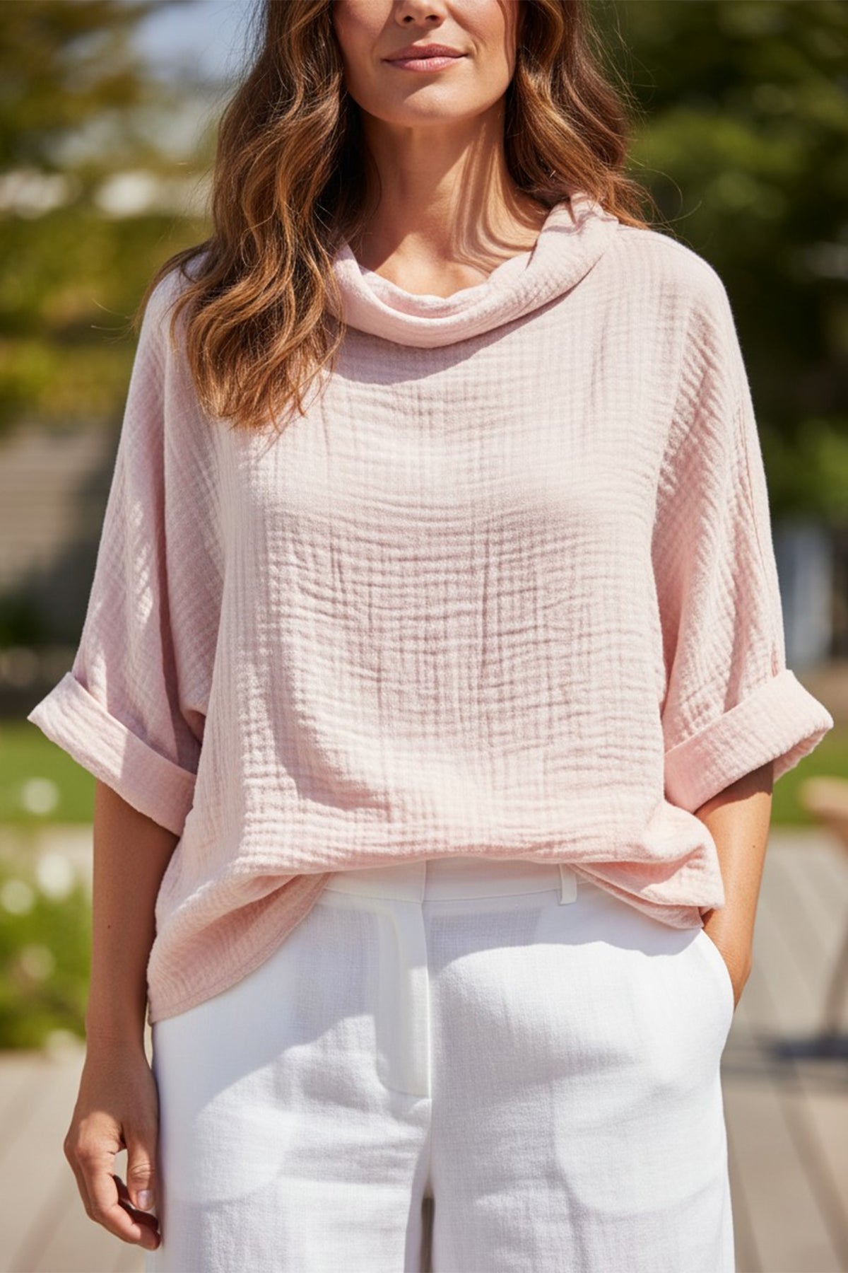 Cowl Neck Crinkle Top