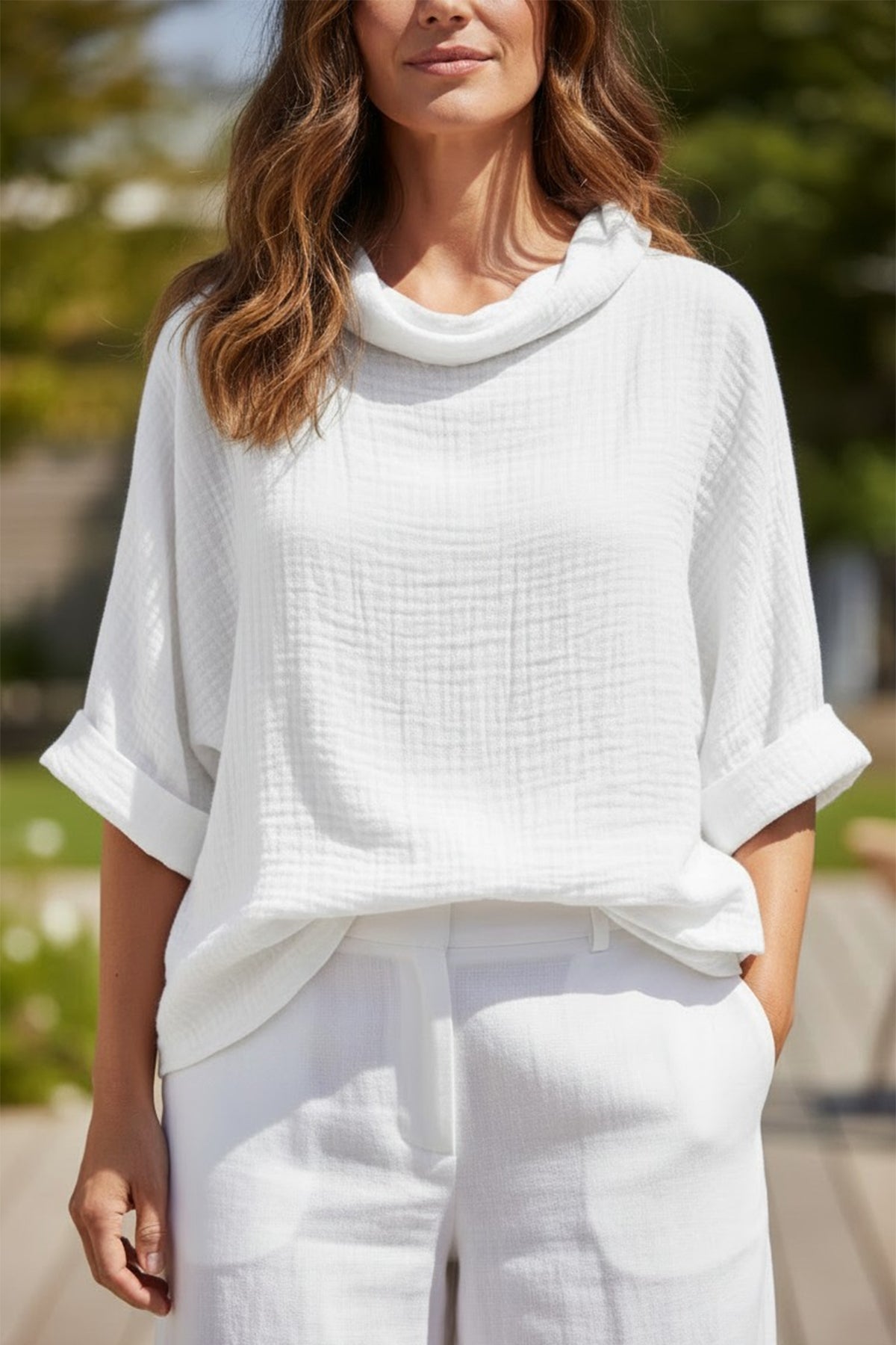 Cowl Neck Crinkle Top