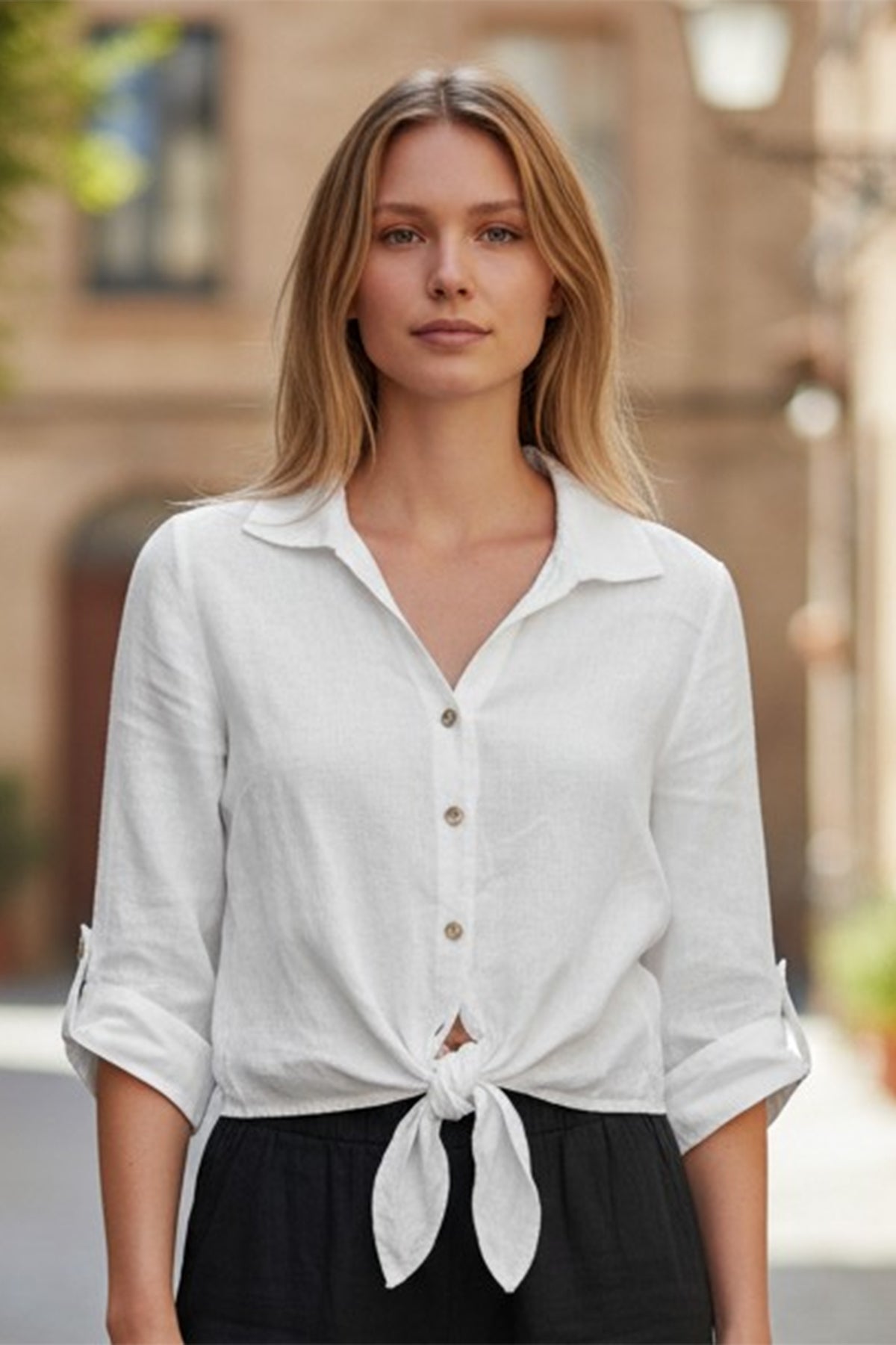 Tie Front Linen Shirt