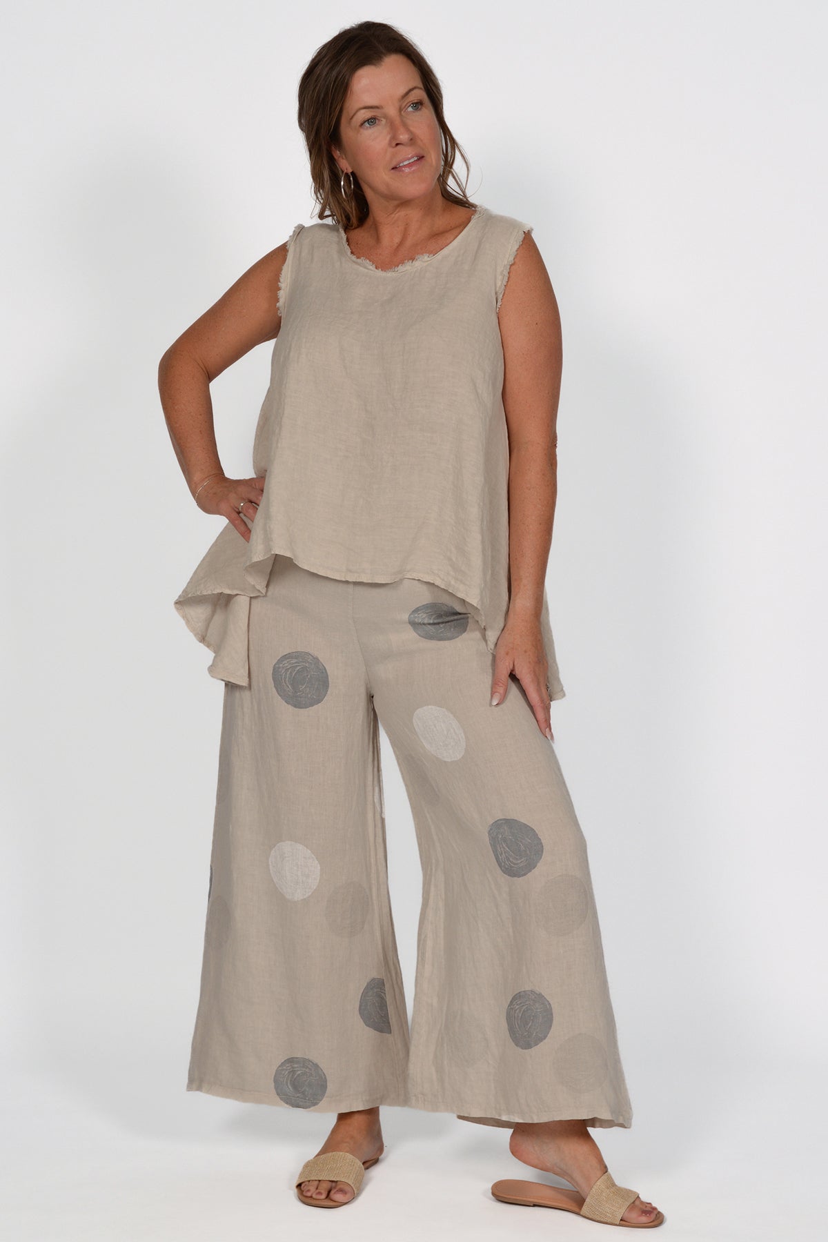 Polka Dot Print Linen Pant