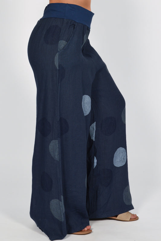 Polka Dot Print Linen Pant