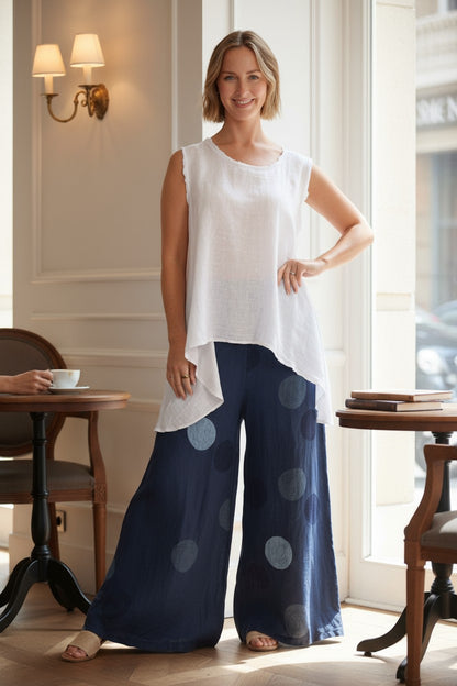 Polka Dot Print Linen Pant