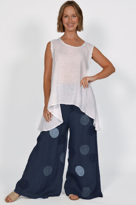 Polka Dot Print Linen Pant