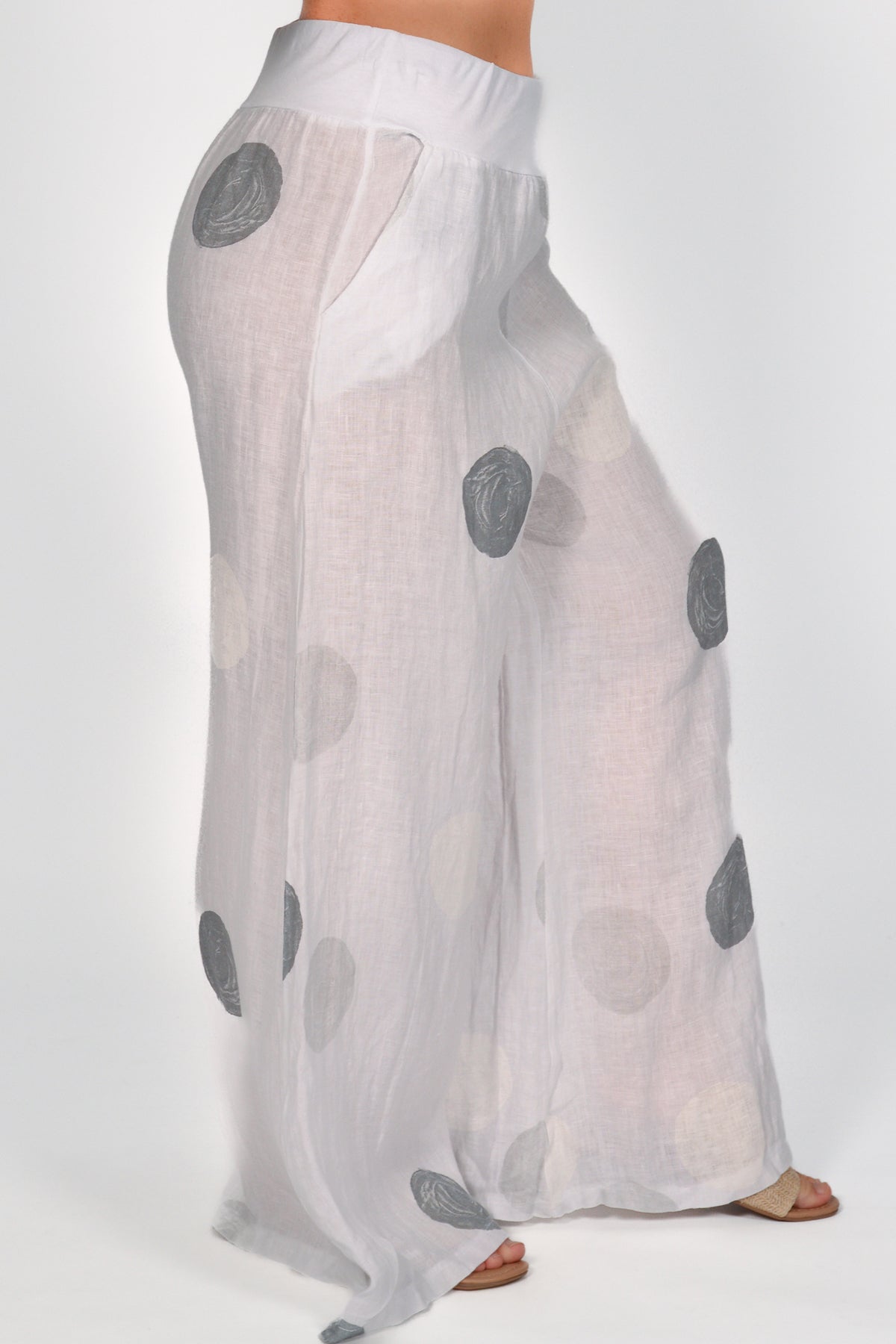 Polka Dot Print Linen Pant