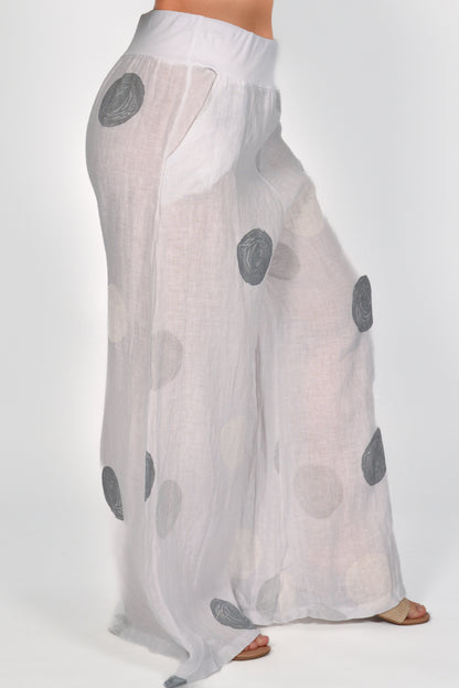 Polka Dot Print Linen Pant