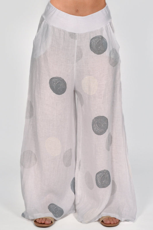 Polka Dot Print Linen Pant
