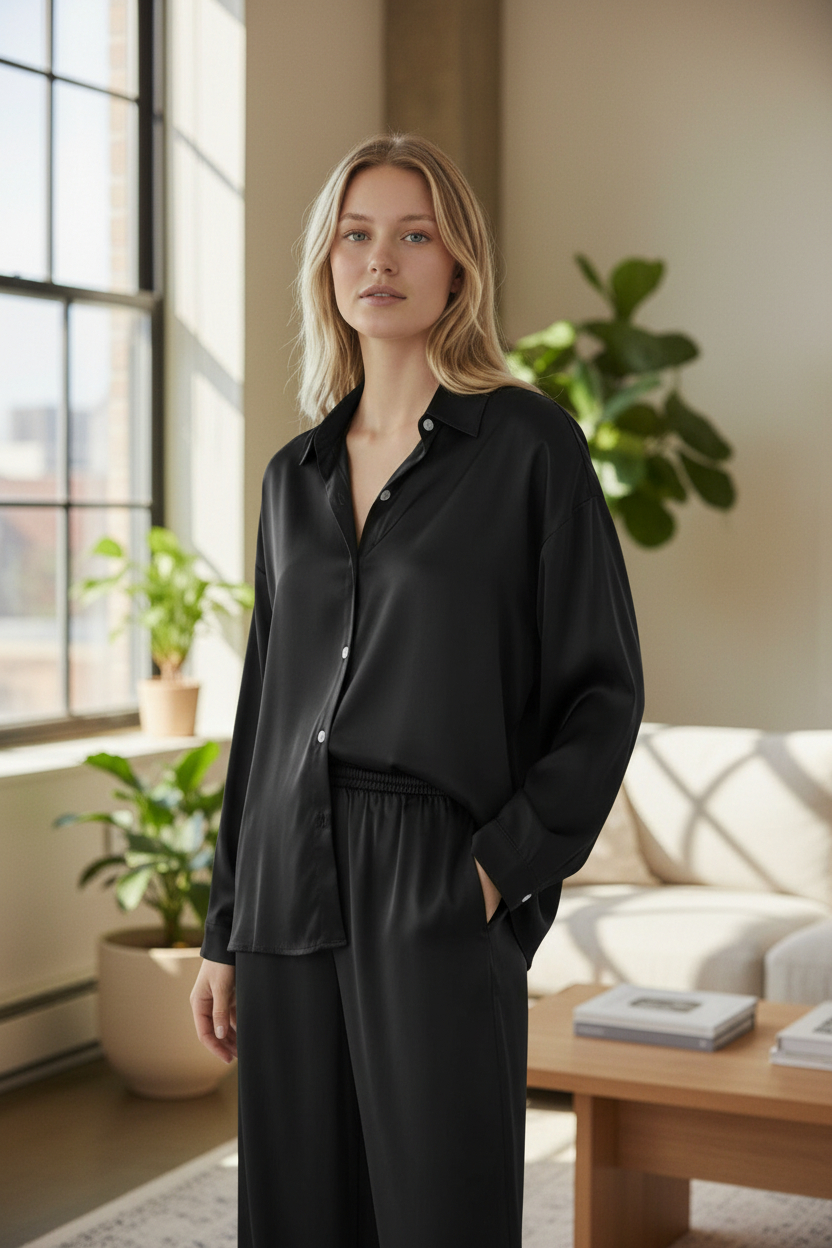 BK SATIN BUTTON DOWN SHIRT