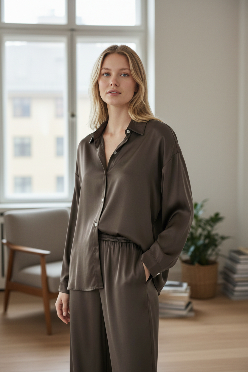BR SATIN BUTTON DOWN SHIRT