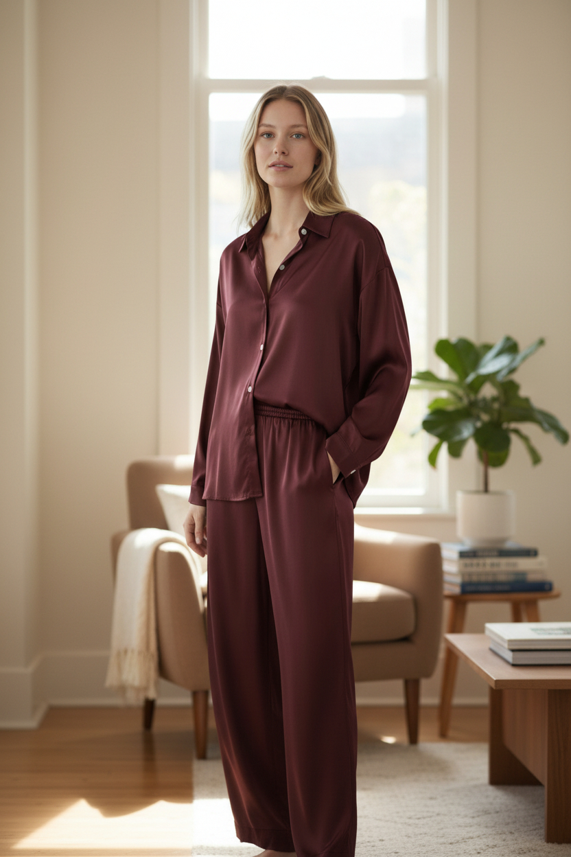 BU SATIN BUTTON DOWN SHIRT