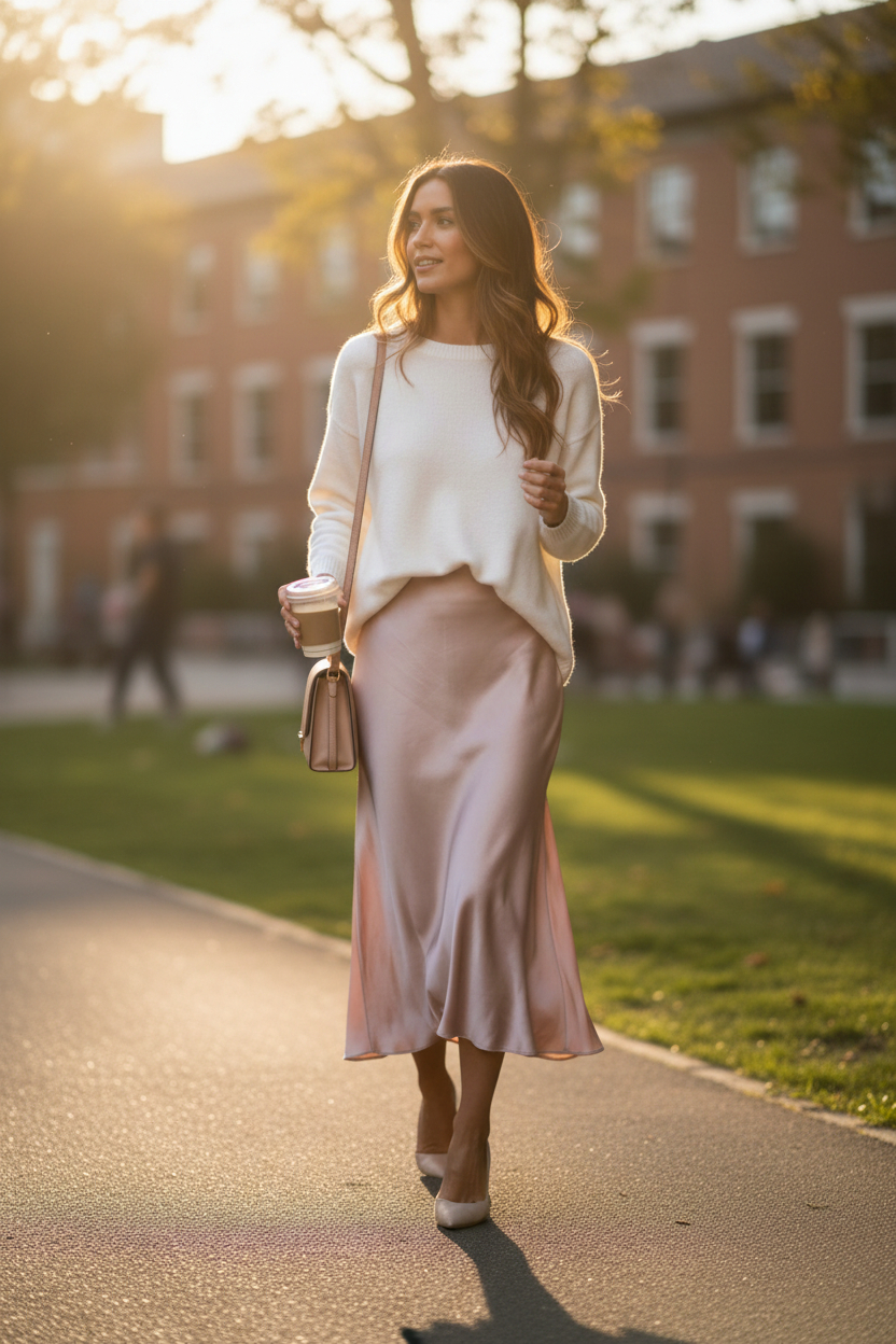 PK BIAS CUT SATIN SKIRT