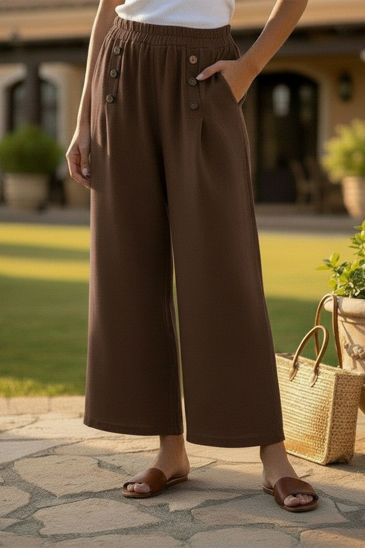 Linen Pant with Buttons