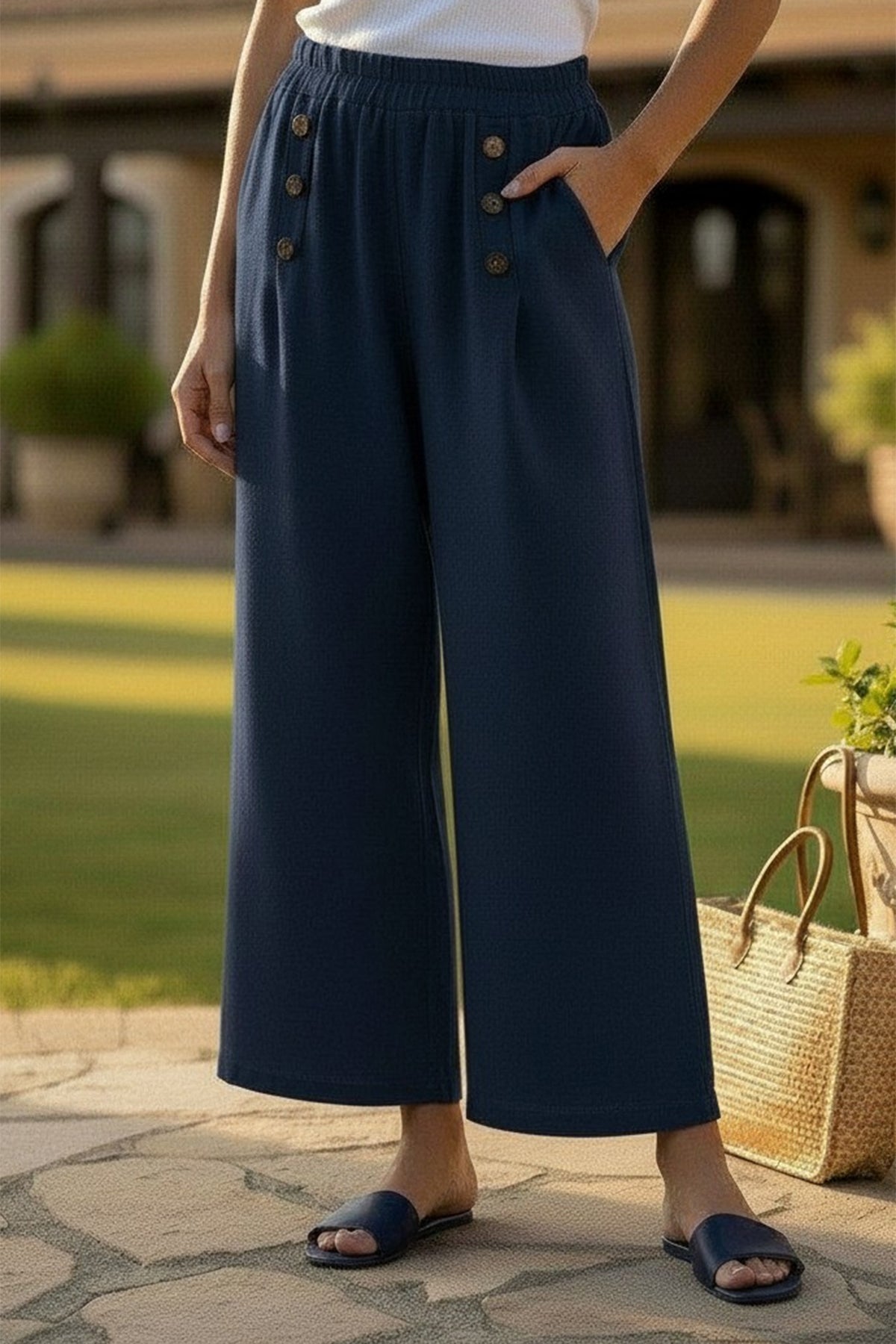Linen Pant with Buttons