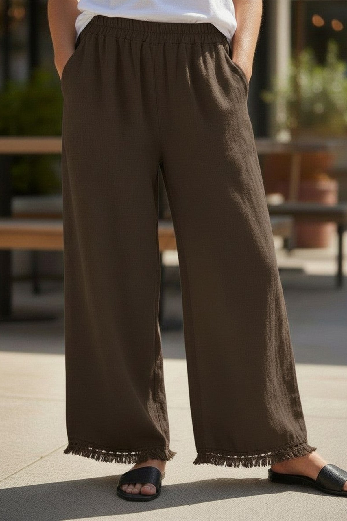 Fringe Bottom Linen Pant