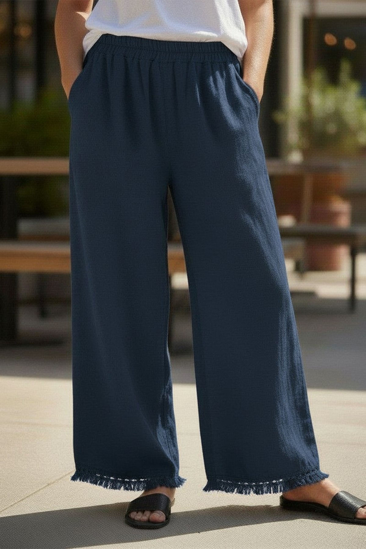 Fringe Bottom Linen Pant