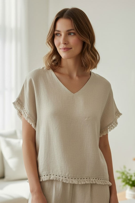Fringe Edge Linen Top