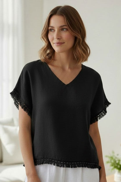 Fringe Edge Linen Top